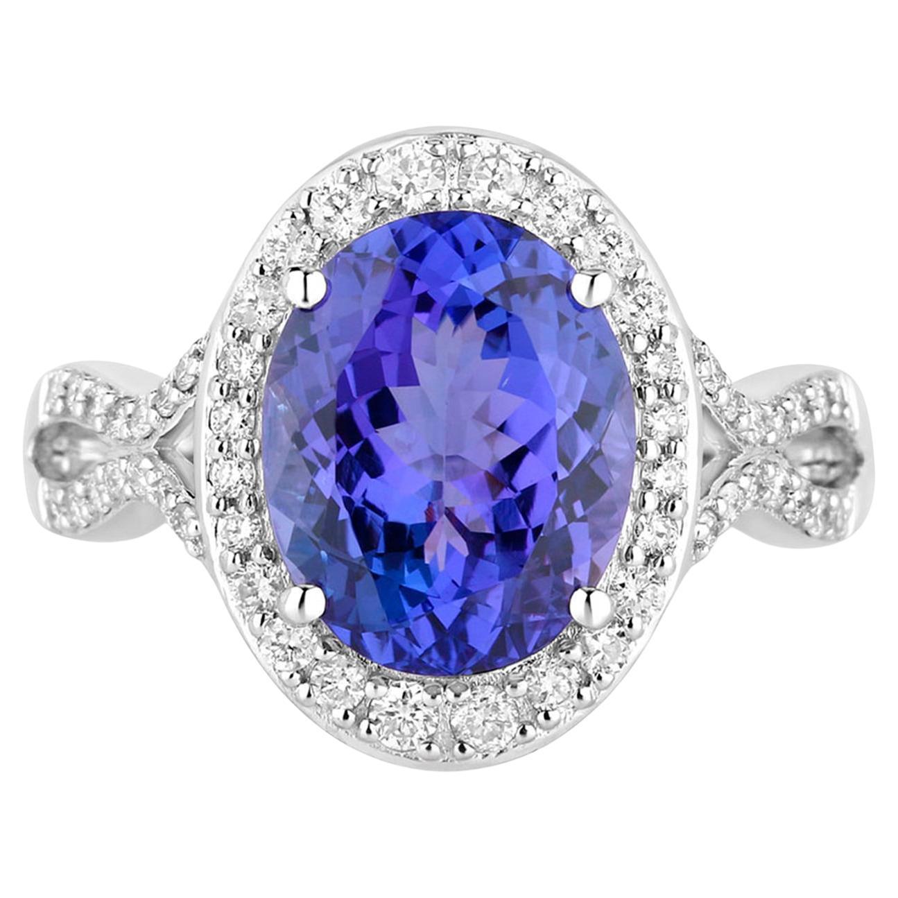 Tanzanite Ring Diamonds 4.1 Carats 14K White Gold