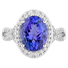 Tanzanite Ring Diamonds 4.1 Carats 14K White Gold