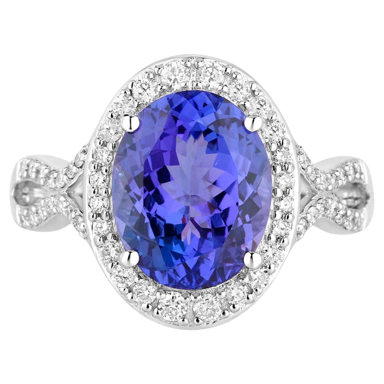 Tanzanite Ring Diamonds 4.1 Carats 14K White Gold For Sale
