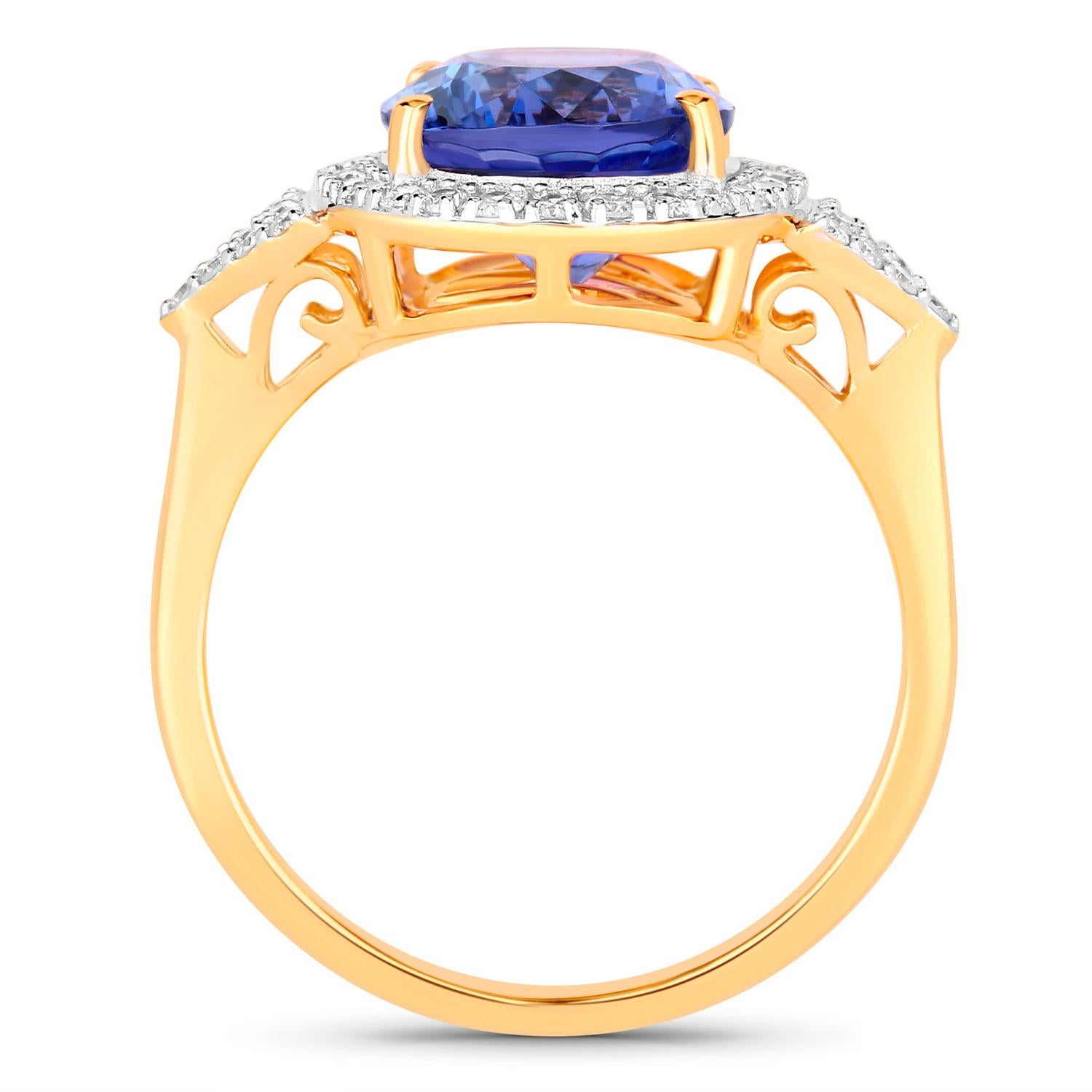 Taille ovale Bague tanzanite 4,12 carats or jaune 14 carats en vente