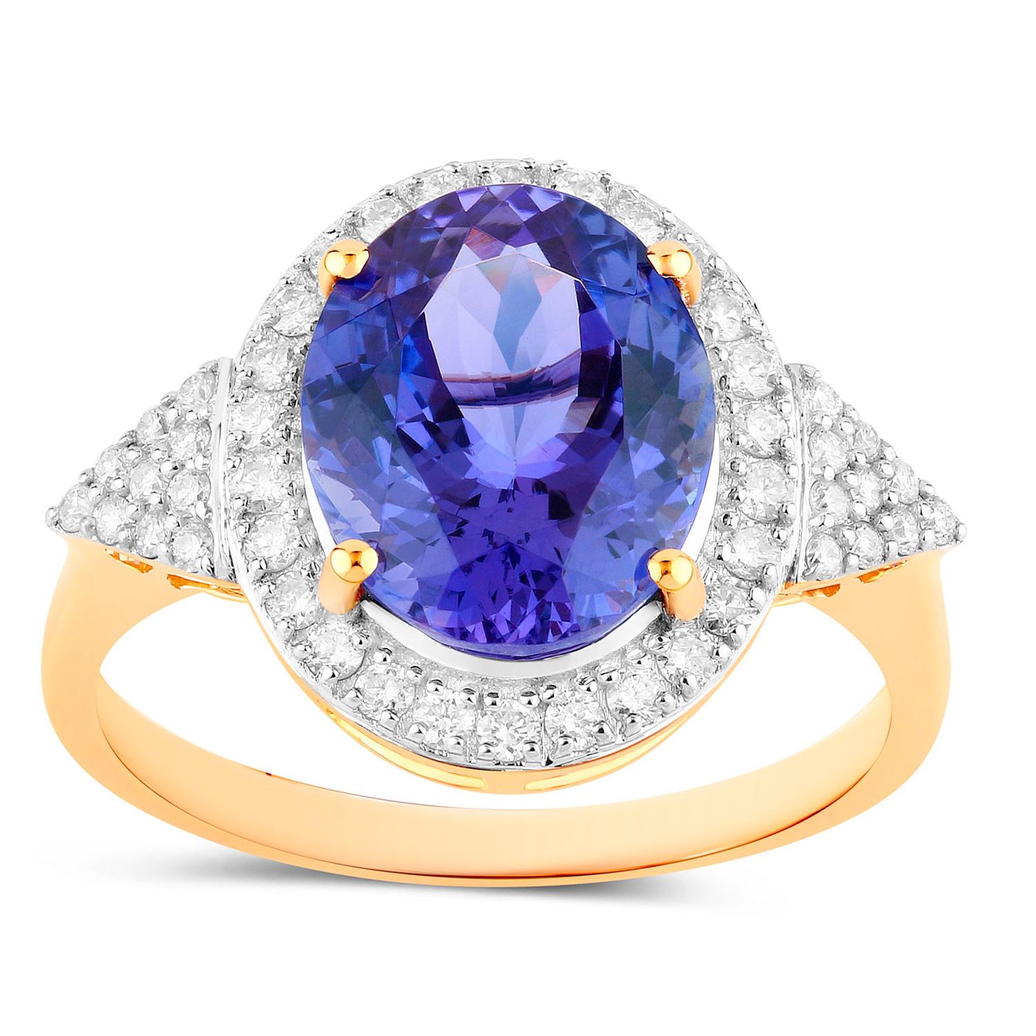 Tanzanite Ring Diamonds 4.12 Carats 14K Yellow Gold In Excellent Condition For Sale In Aliso Viejo, CA