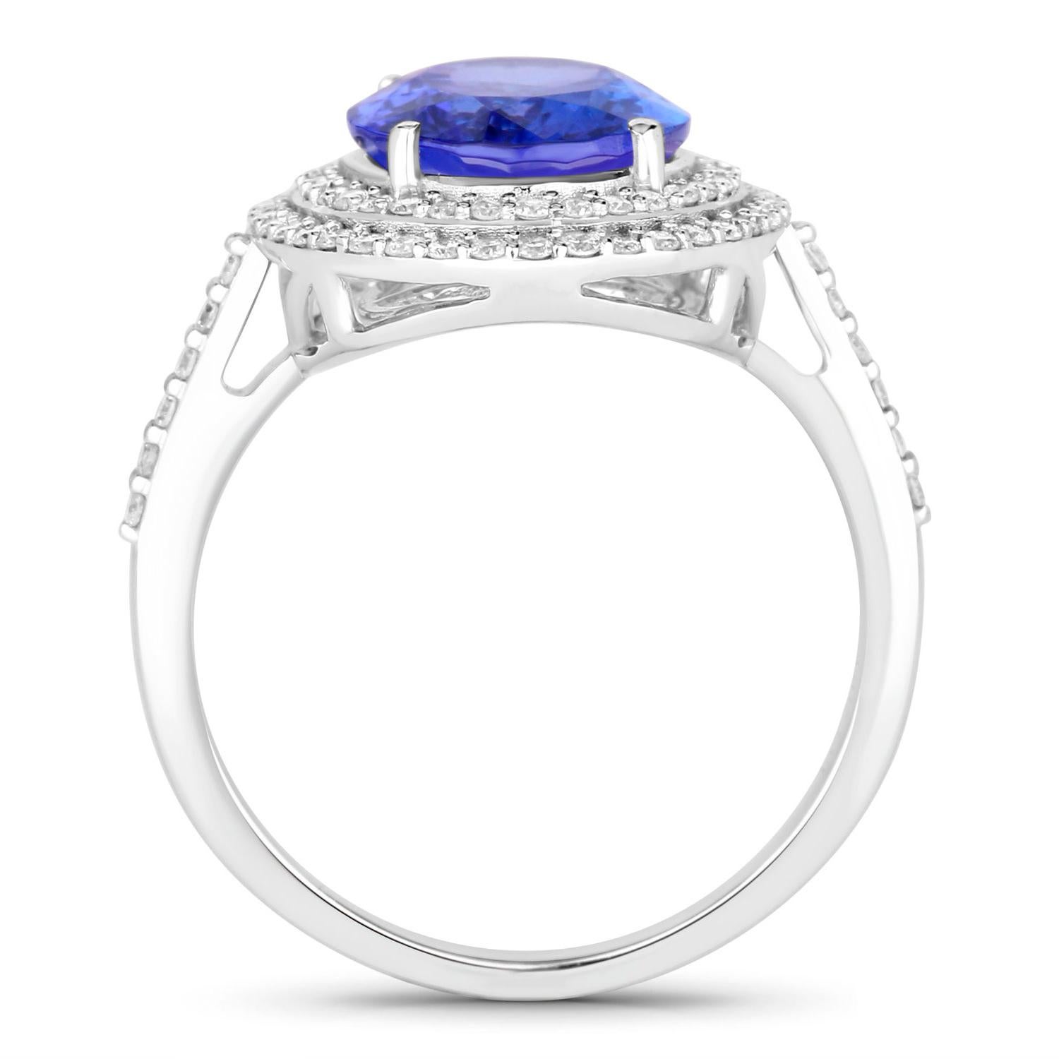 Taille ovale Bague tanzanite 4,25 carats or blanc 14 carats en vente
