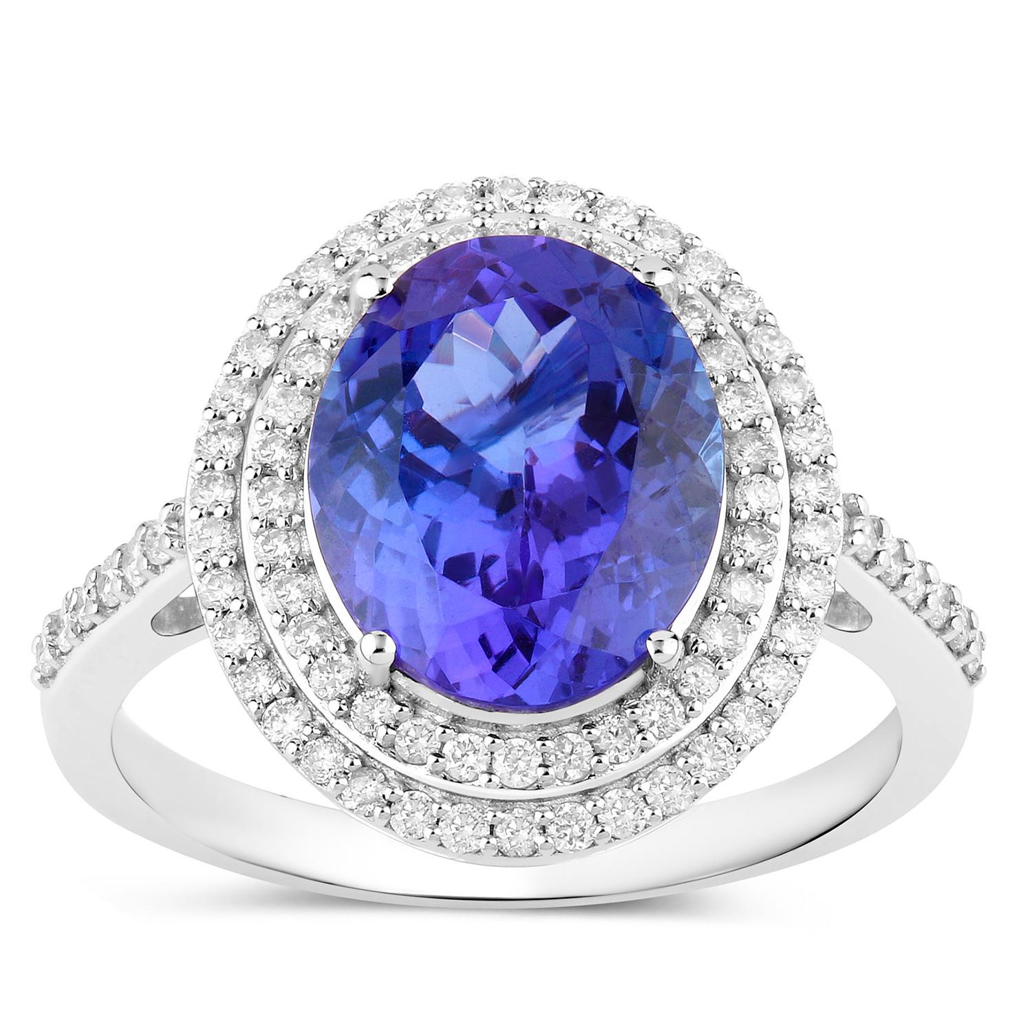 Bague tanzanite 4,25 carats or blanc 14 carats Excellent état - En vente à Aliso Viejo, CA