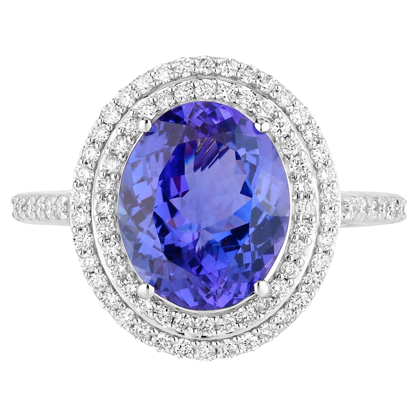 Bague tanzanite 4,25 carats or blanc 14 carats en vente