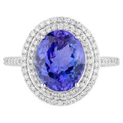 Tanzanite Ring Diamonds 4.25 Carats 14K White Gold
