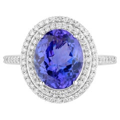 Tansanit Ring Diamanten 4,25 Karat 14K Weißgold