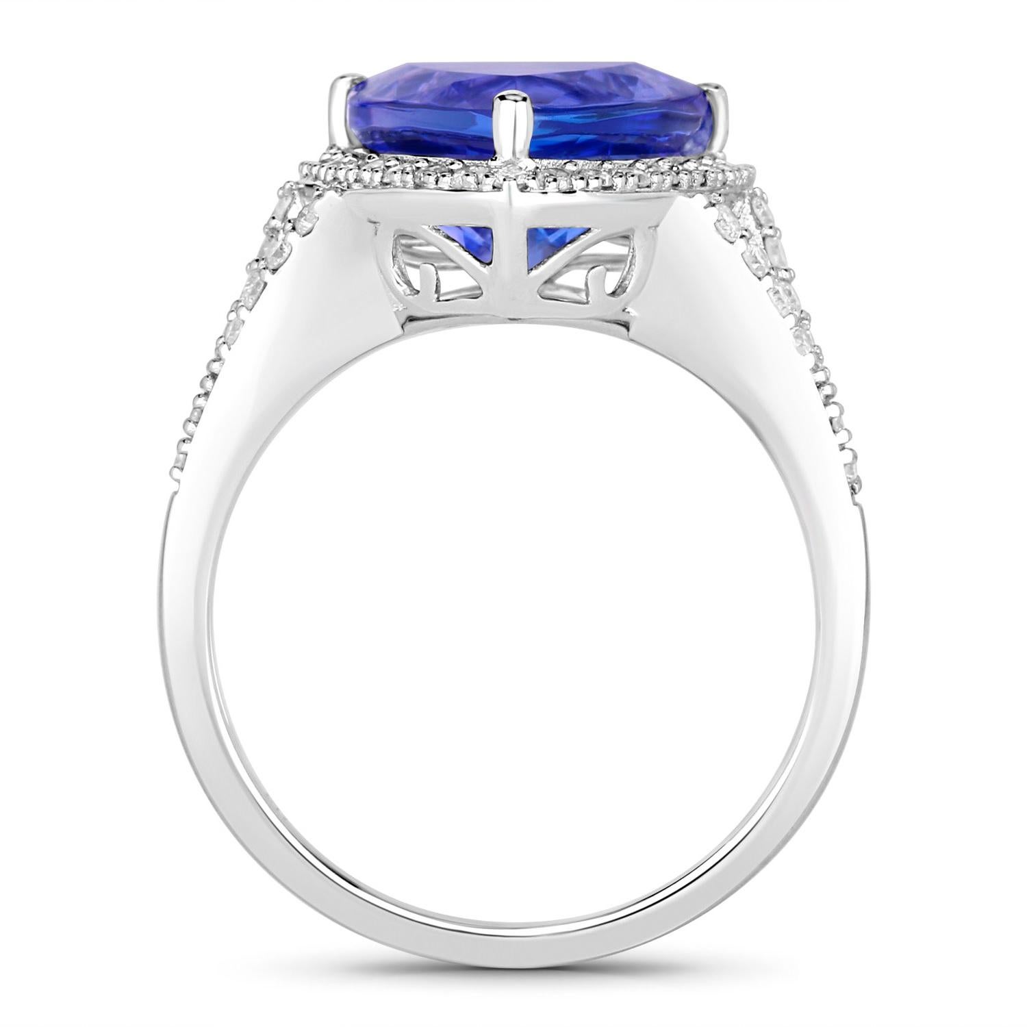 Trillion Cut Tanzanite Ring Diamonds 4.4 Carats 14K White Gold For Sale
