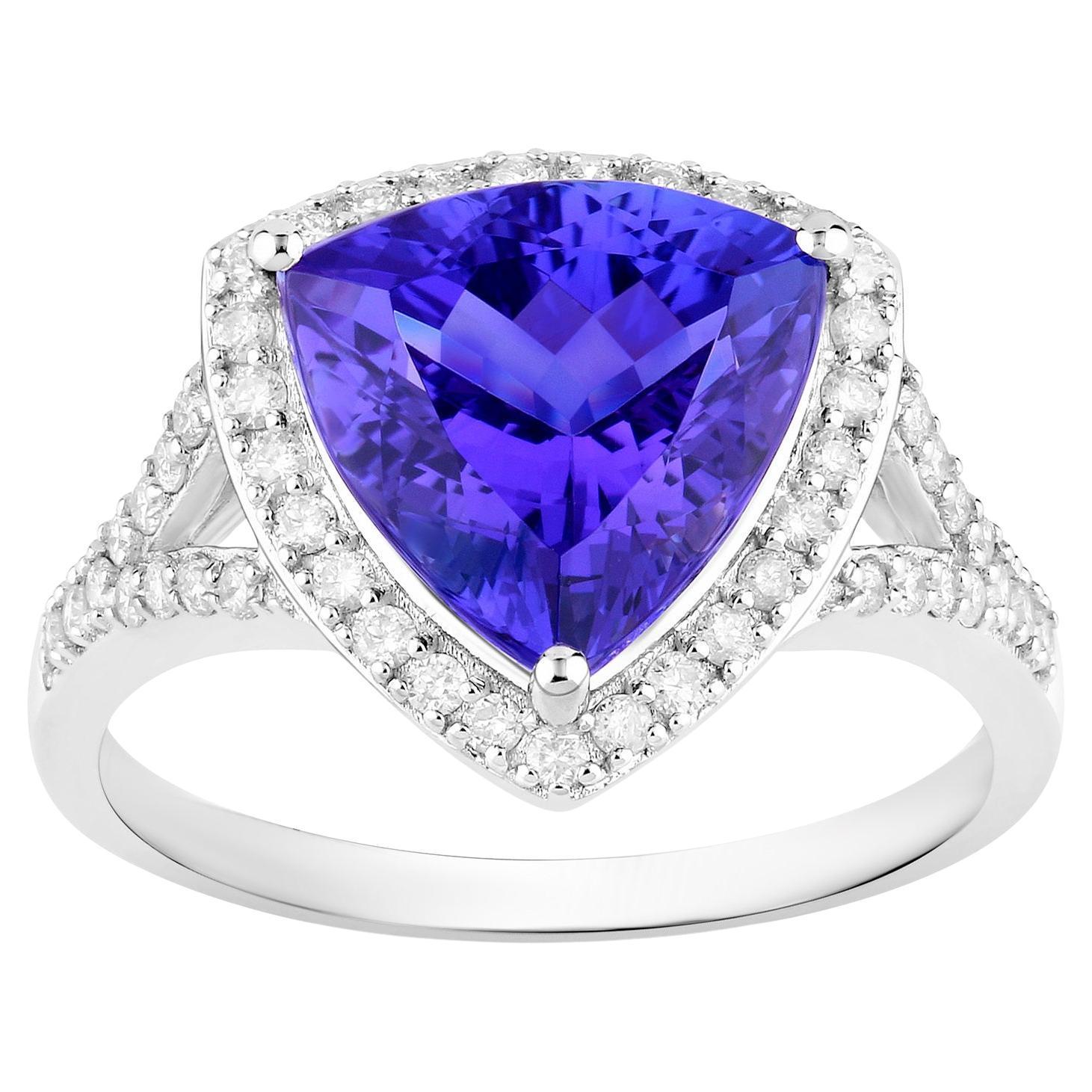 Tanzanite Ring Diamonds 4.4 Carats 14K White Gold In Excellent Condition For Sale In Aliso Viejo, CA