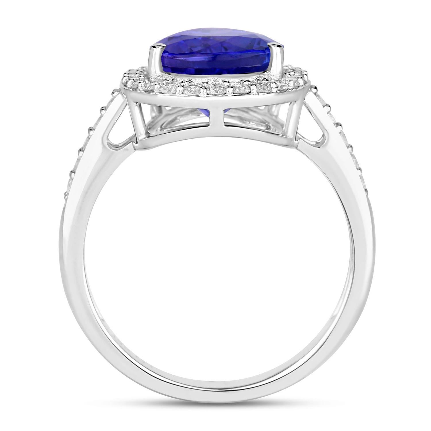 Pear Cut Tanzanite Ring Diamonds 4.42 Carats 14K White Gold For Sale