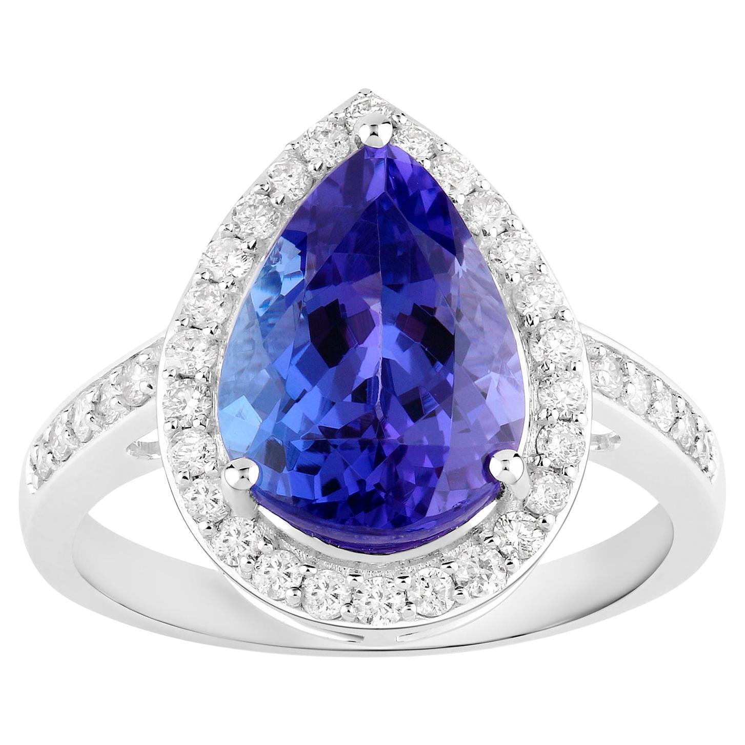 Tanzanite Ring Diamonds 4.42 Carats 14K White Gold In Excellent Condition For Sale In Aliso Viejo, CA