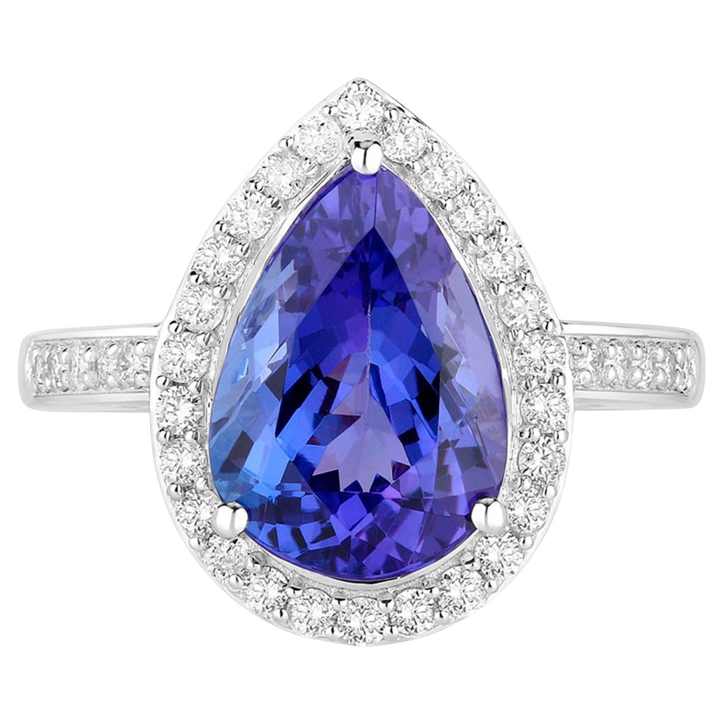 Tanzanite Ring Diamonds 4.42 Carats 14K White Gold