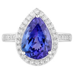 Tansanit Ring Diamanten 4,42 Karat 14K Weißgold