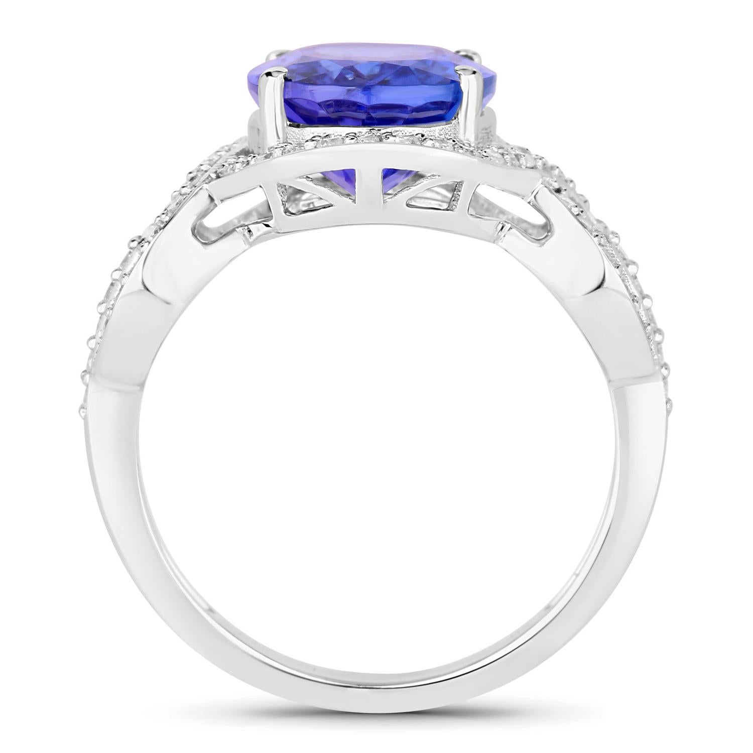 Oval Cut Tanzanite Ring Diamonds 4.53 Carats 14K White Gold For Sale