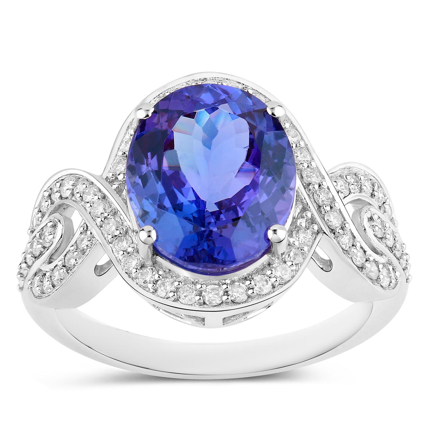 Tanzanite Ring Diamonds 4.53 Carats 14K White Gold In Excellent Condition For Sale In Aliso Viejo, CA
