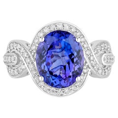 Anillo Tanzanita Diamantes 4,53 Quilates Oro Blanco 14K