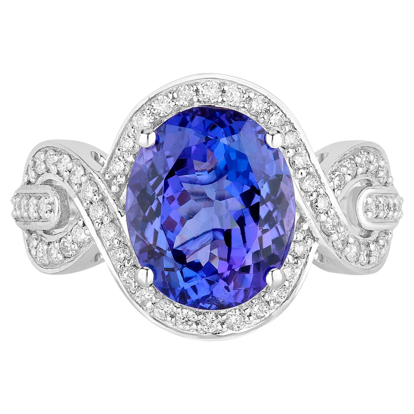 Tanzanite Ring Diamonds 4.53 Carats 14K White Gold For Sale