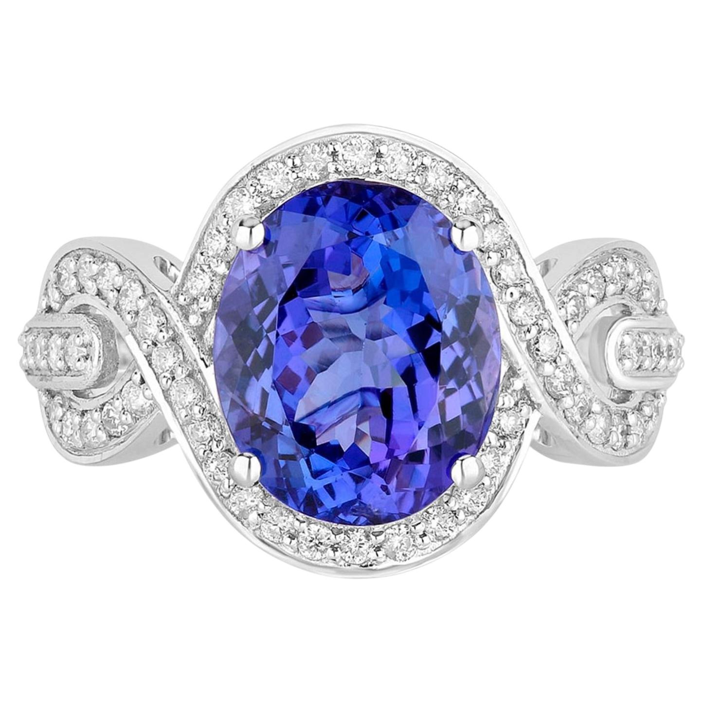 Bague tanzanite 4,53 carats or blanc 14 carats