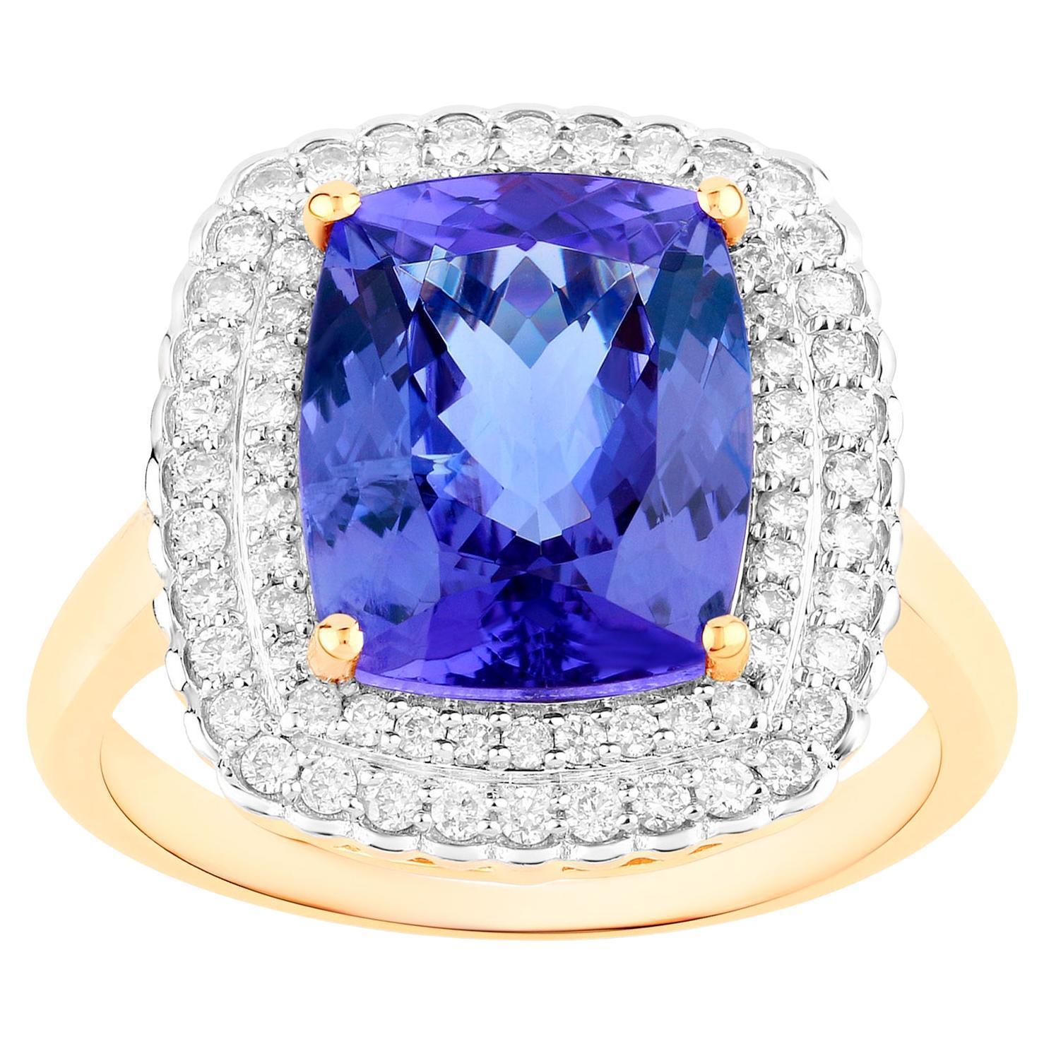Tanzanite Ring Diamonds 4.83 Carats 14K Yellow Gold In Excellent Condition For Sale In Aliso Viejo, CA