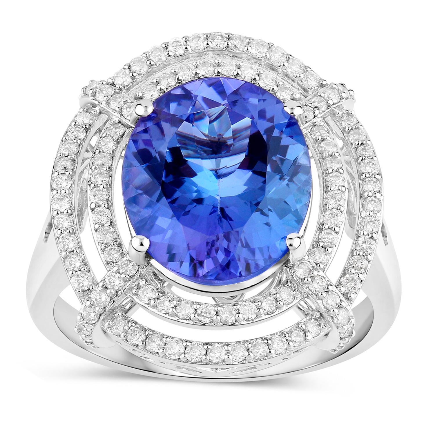 Tanzanite Ring Diamonds 5.15 Carats 14K White Gold In Excellent Condition For Sale In Aliso Viejo, CA