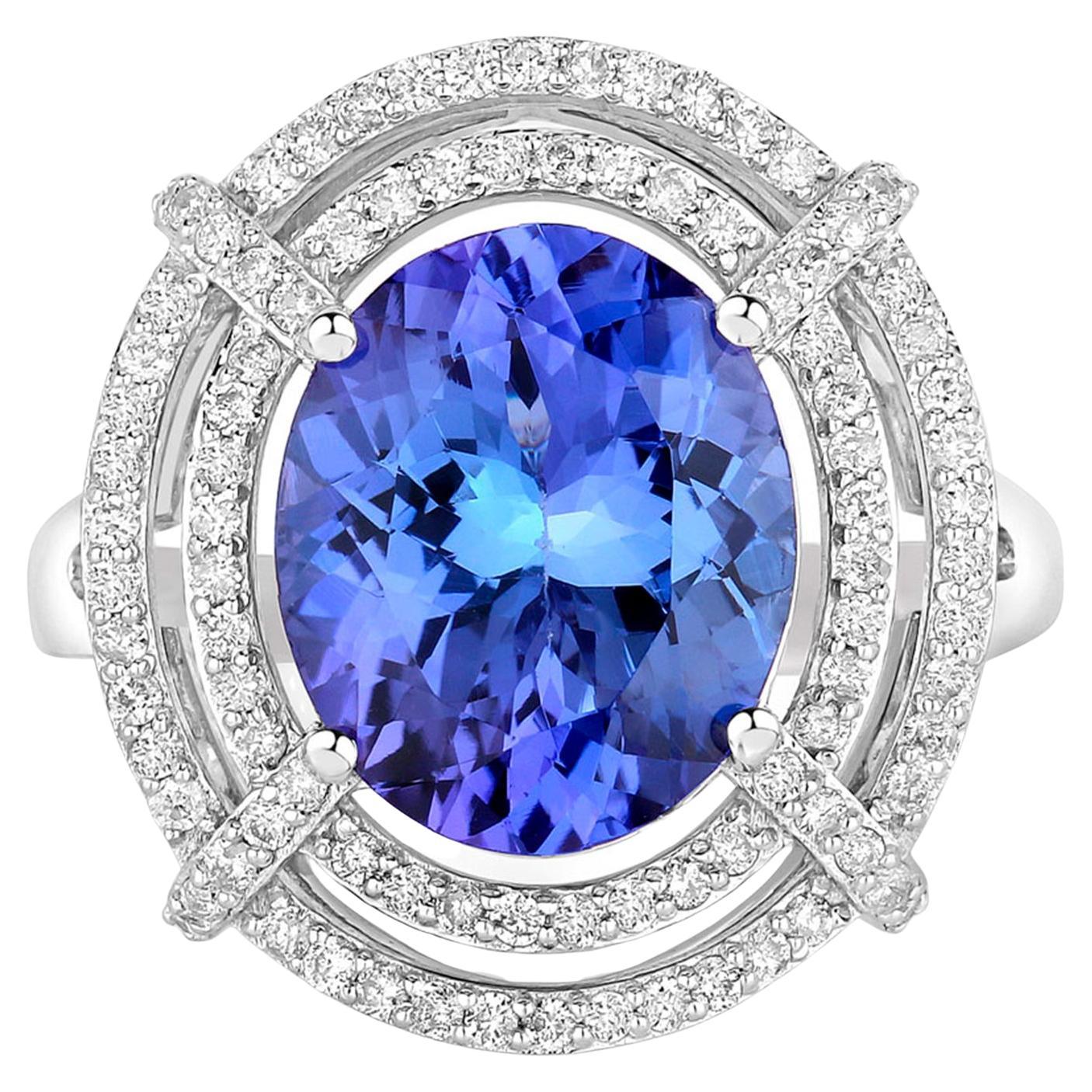Anillo Tanzanita Diamantes 5,15 Quilates Oro Blanco 14K
