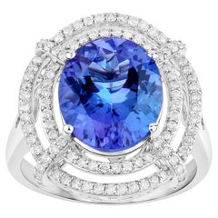 Anello di tanzanite con diamanti 5,15 carati in oro bianco 14K