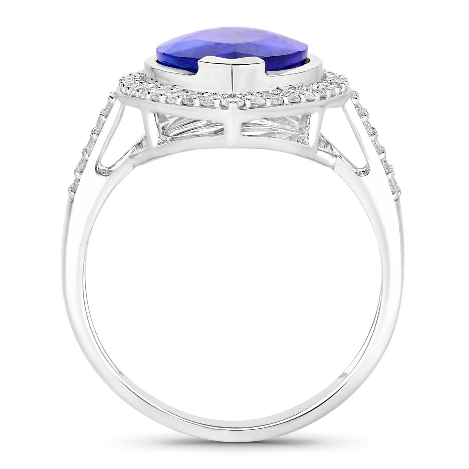 Marquise Cut Tanzanite Ring Diamonds 5.55 Carats 14K White Gold For Sale