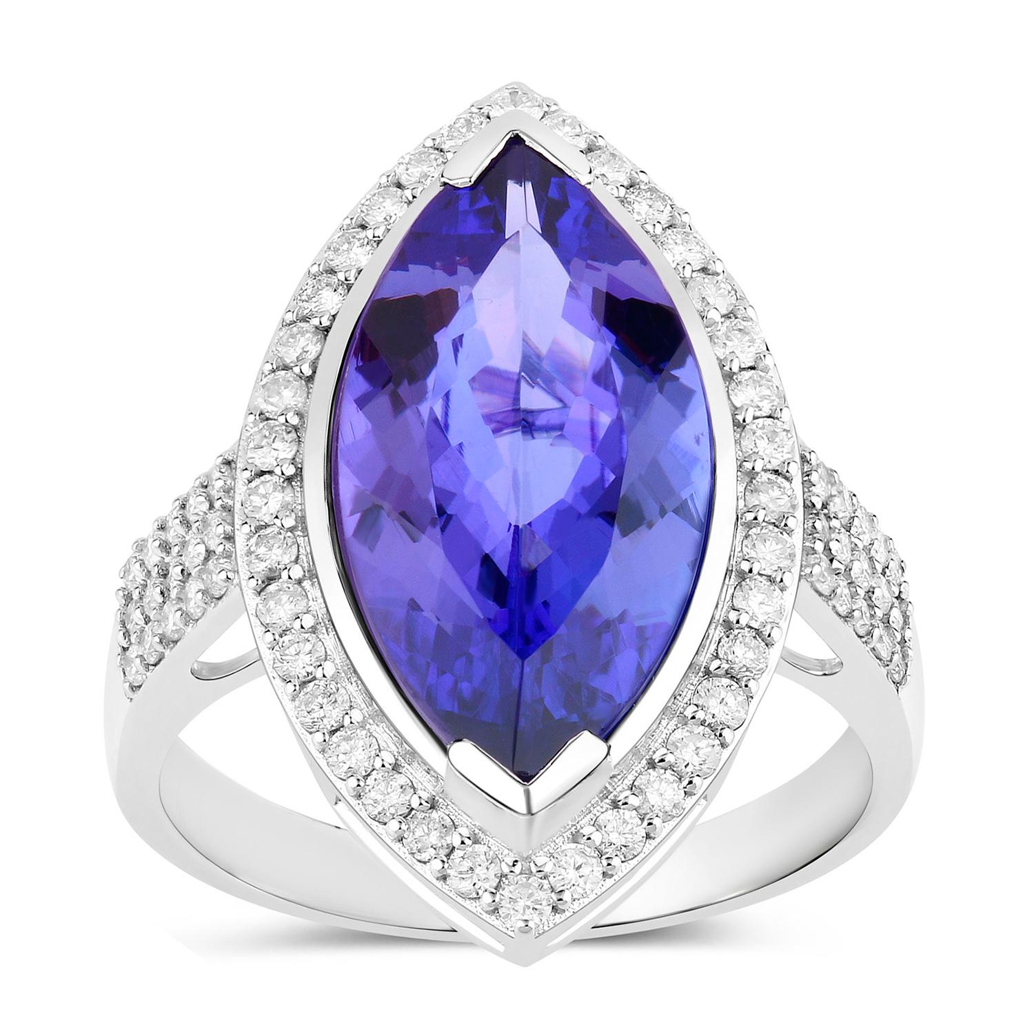 Tanzanite Ring Diamonds 5.55 Carats 14K White Gold In Excellent Condition For Sale In Aliso Viejo, CA