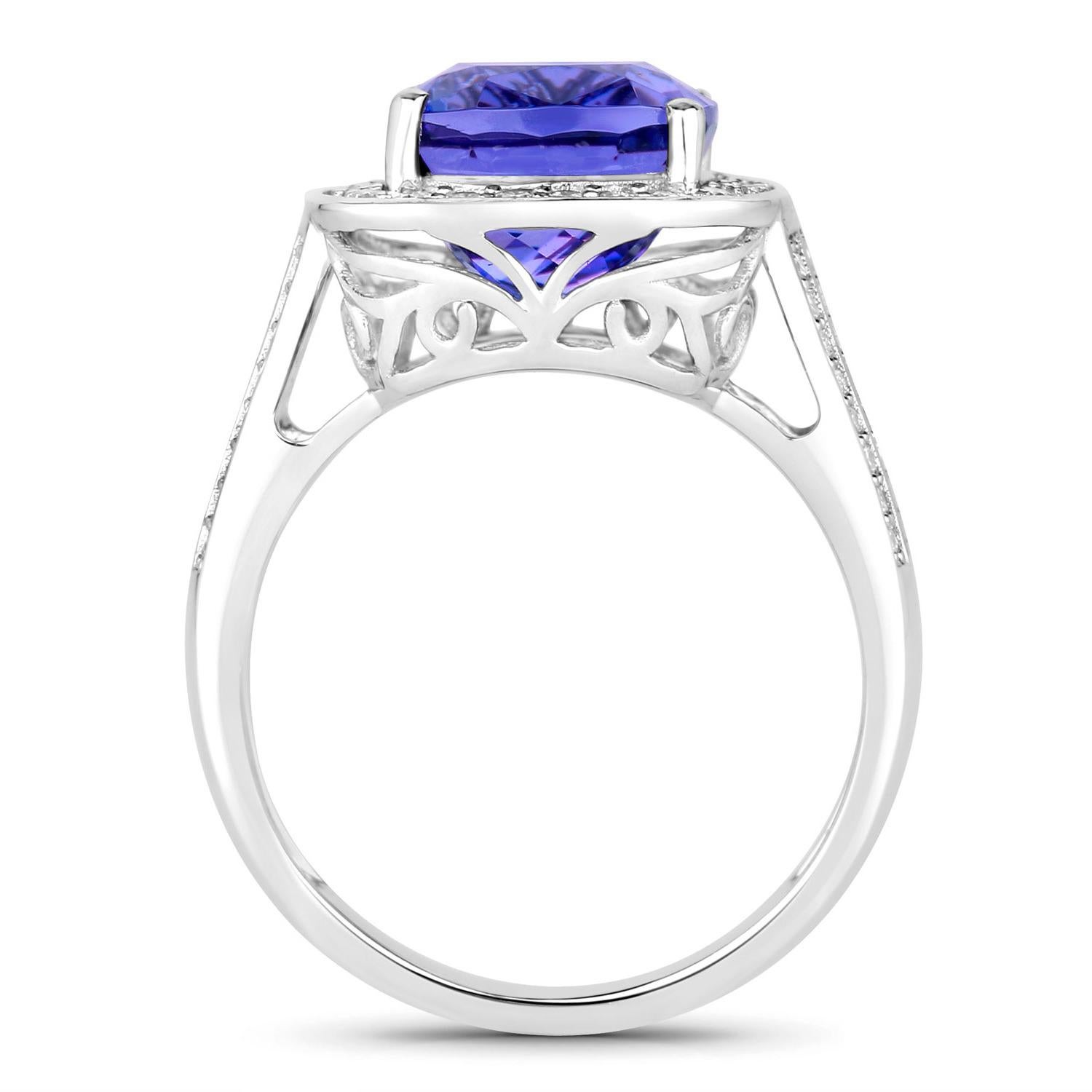 Cushion Cut Tanzanite Ring Diamonds 5.58 Carats 14K White Gold For Sale