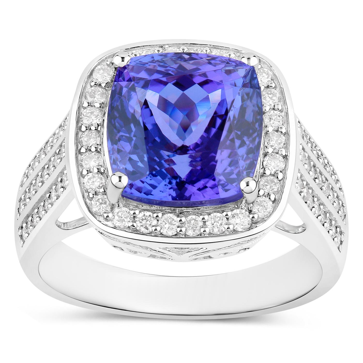 Tanzanite Ring Diamonds 5.58 Carats 14K White Gold In Excellent Condition For Sale In Aliso Viejo, CA