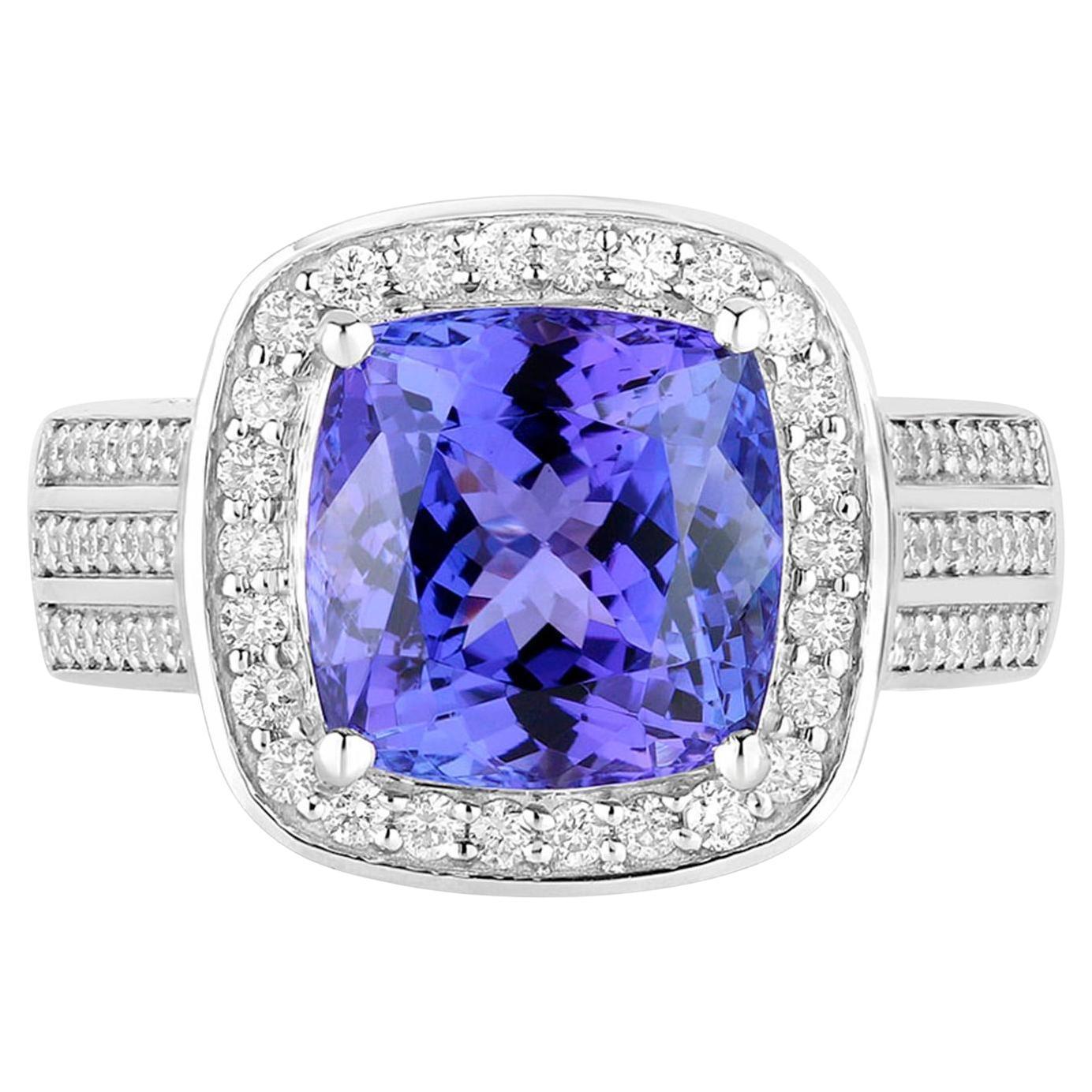 Tanzanite Ring Diamonds 5.58 Carats 14K White Gold For Sale