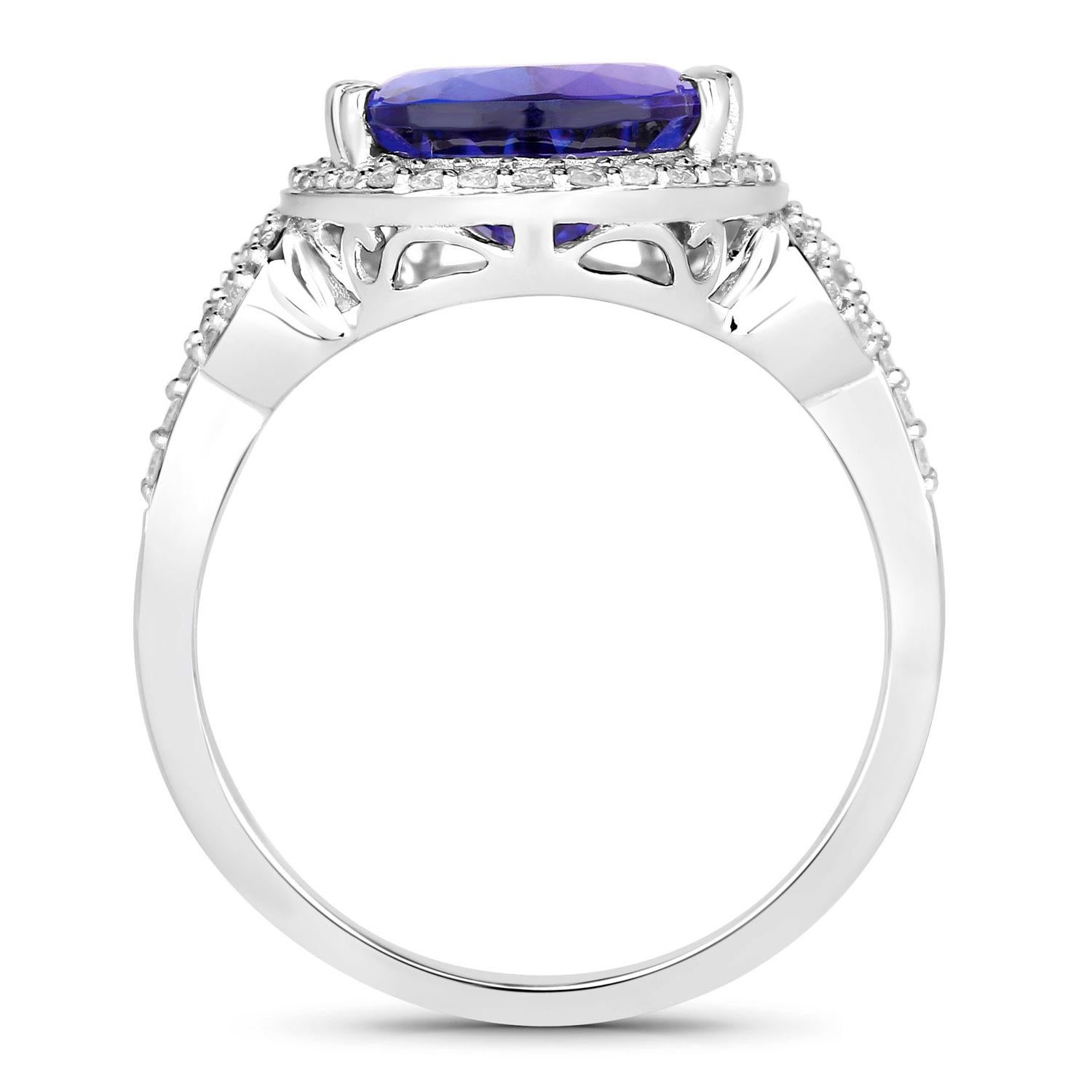 Pear Cut Tanzanite Ring Diamonds 5.75 Carats 14K White Gold For Sale
