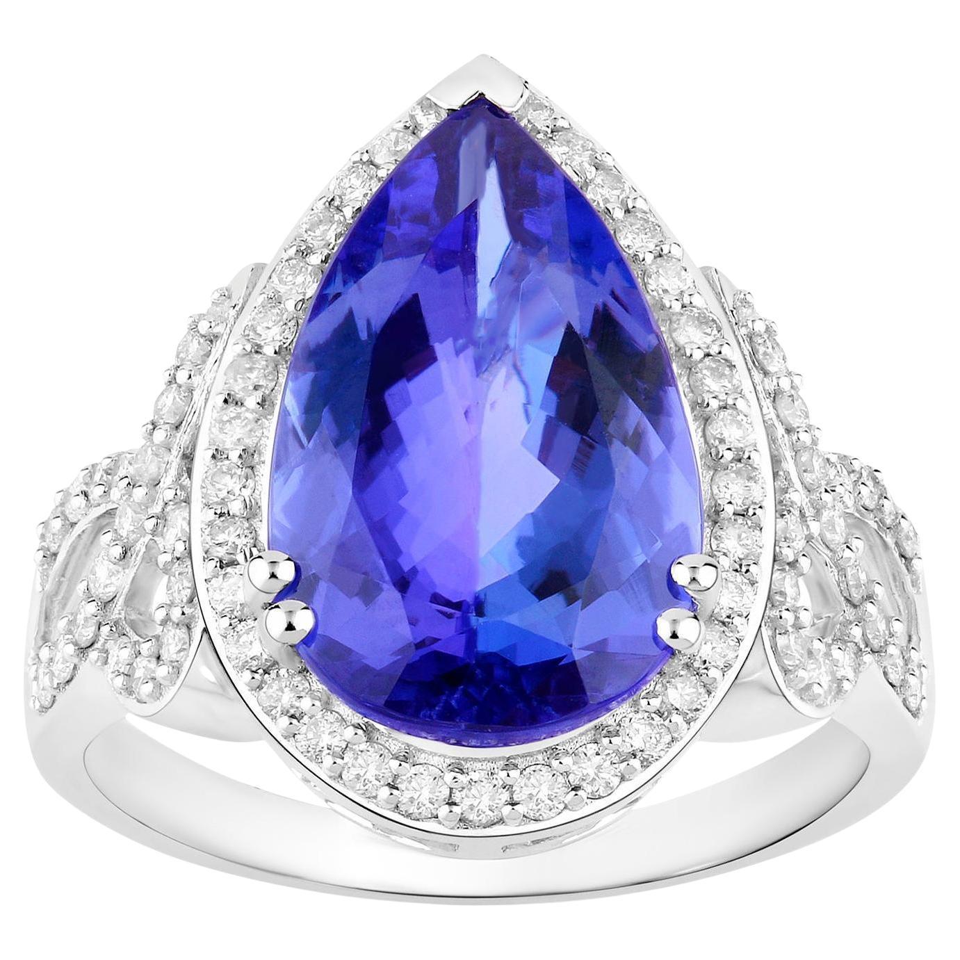 Bague tanzanite 5,75 carats or blanc 14 carats Excellent état - En vente à Aliso Viejo, CA
