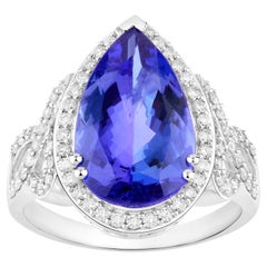 Bague tanzanite 5,75 carats or blanc 14 carats