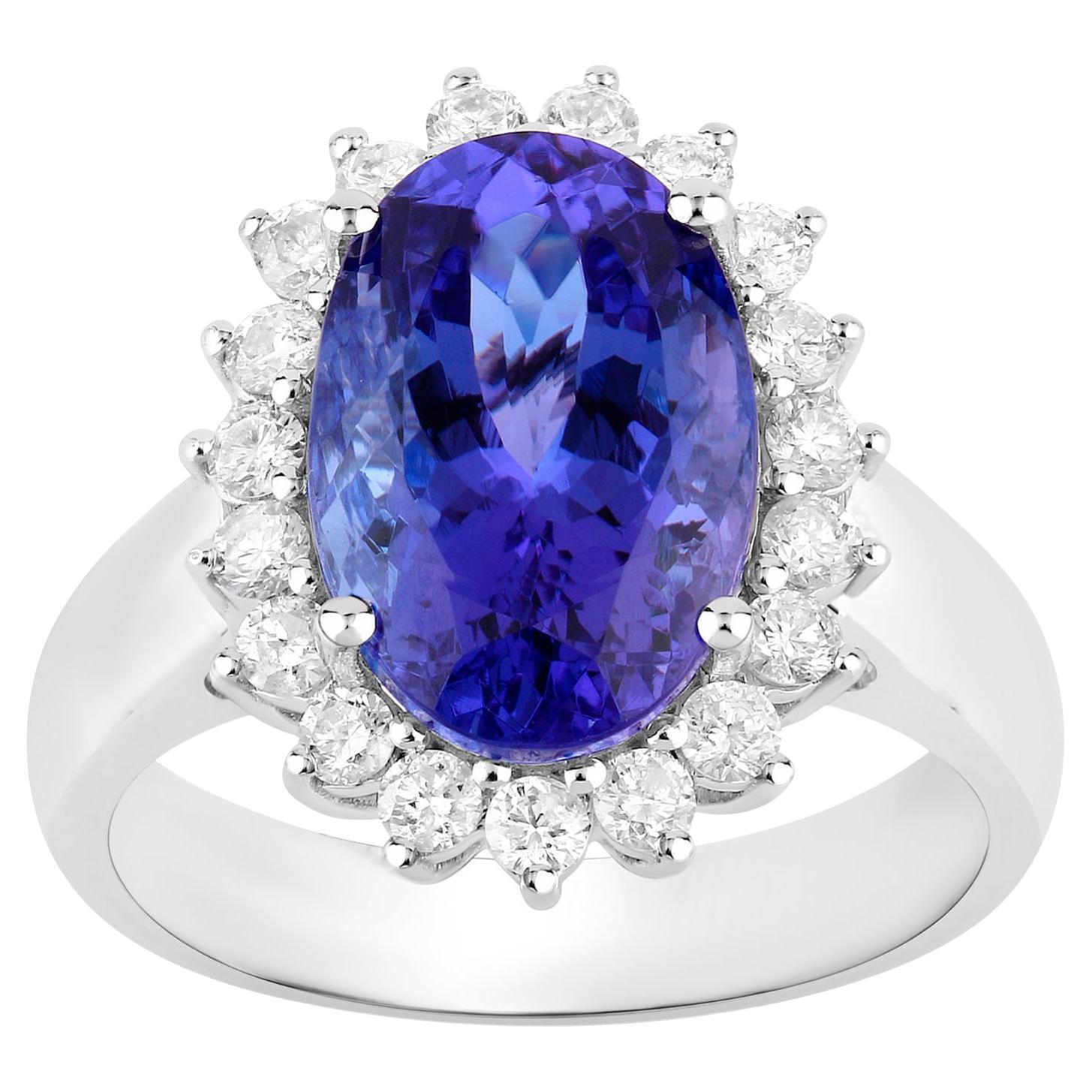 Tanzanite Ring Diamonds 5.9 Carats 14K White Gold In Excellent Condition For Sale In Aliso Viejo, CA