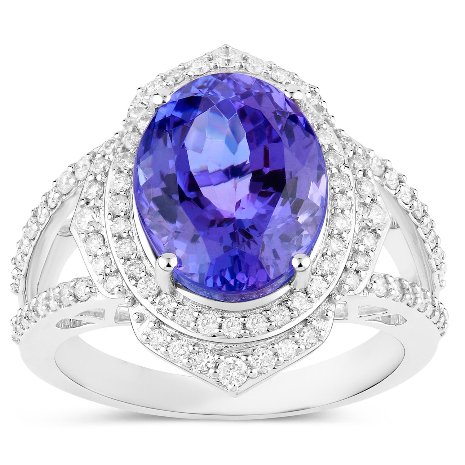 Tanzanite Ring Diamonds 6.55 Carats 14K White Gold In Excellent Condition For Sale In Aliso Viejo, CA