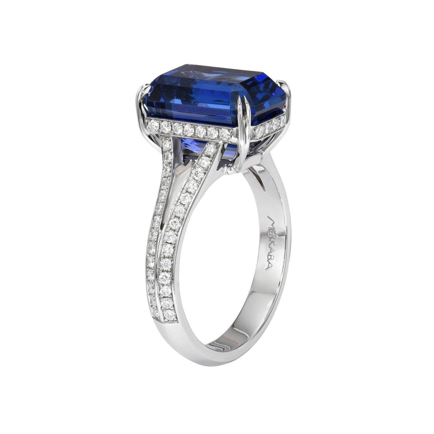 Art Deco Tanzanite Ring Emerald Cut 7.11 Carat For Sale