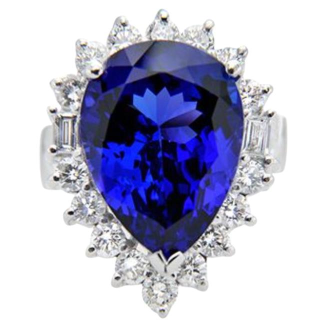 18k White Gold 14.65ct Tanzanite and 1.65ct Diamond Ring  For Sale