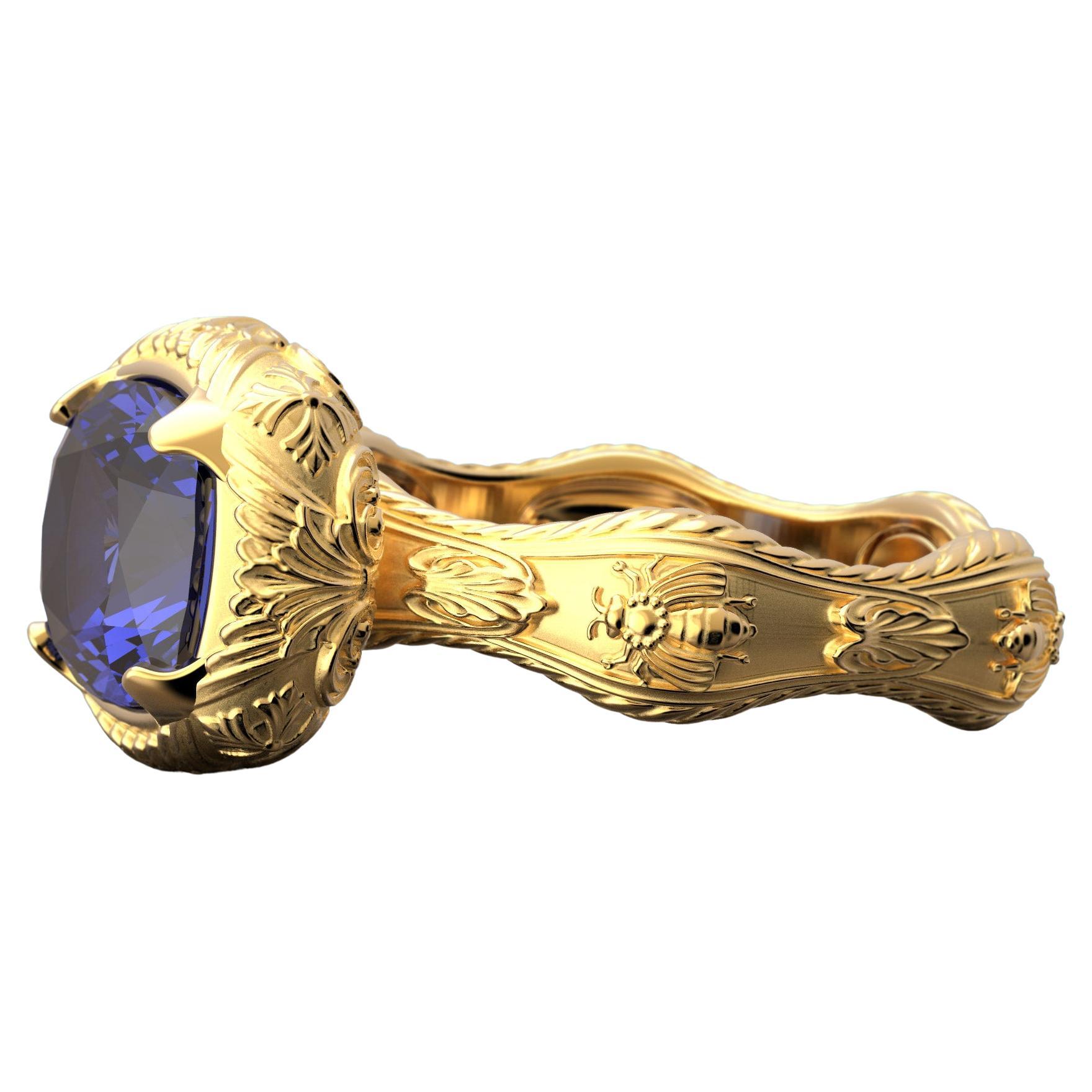 Tansanit-Ring, hergestellt in Italien von Oltremare Gioielli aus 18 Karat echtem Gold