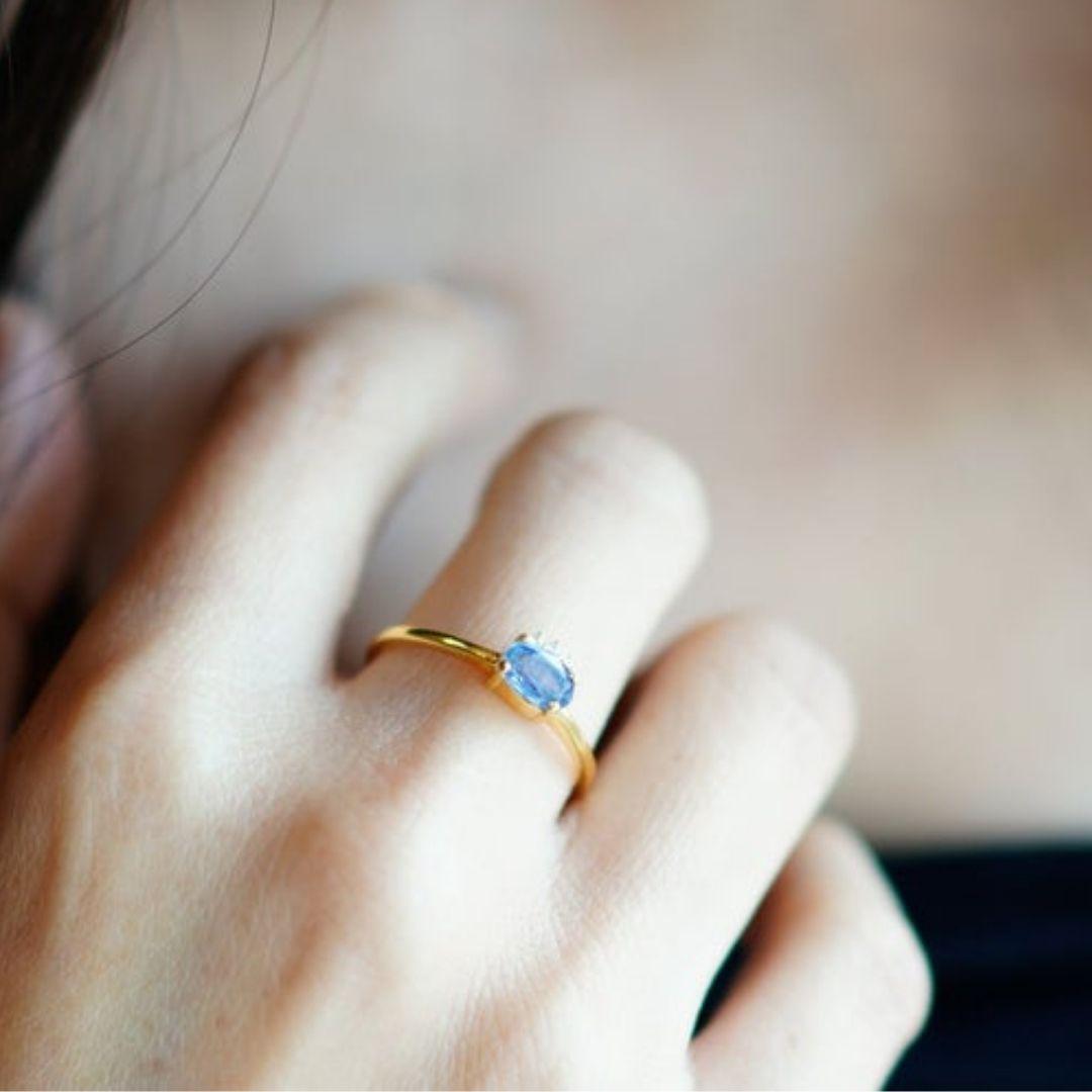 Artisan Tanzanite Ring, Minimalist Ring, Real Diamond, Solid Gold Ring, Dainty Rings For Sale