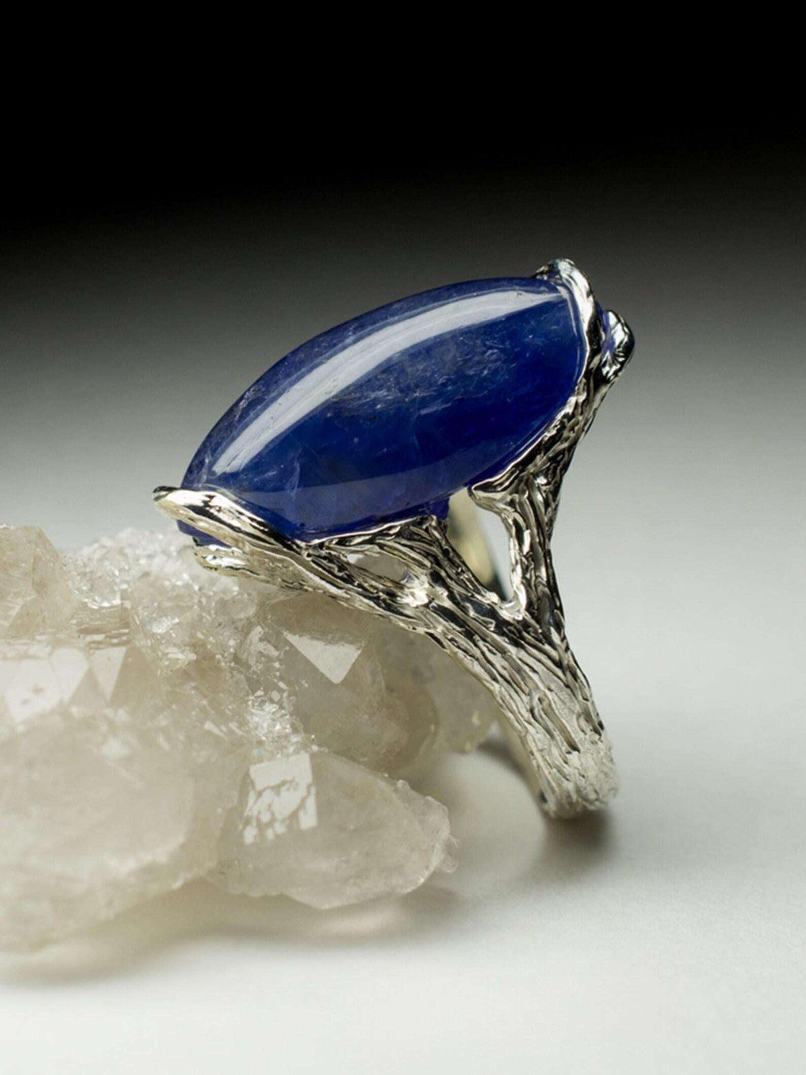 Artisan Tanzanite ring silver, girlfriend gift, nature inspired tanzanite jewel For Sale