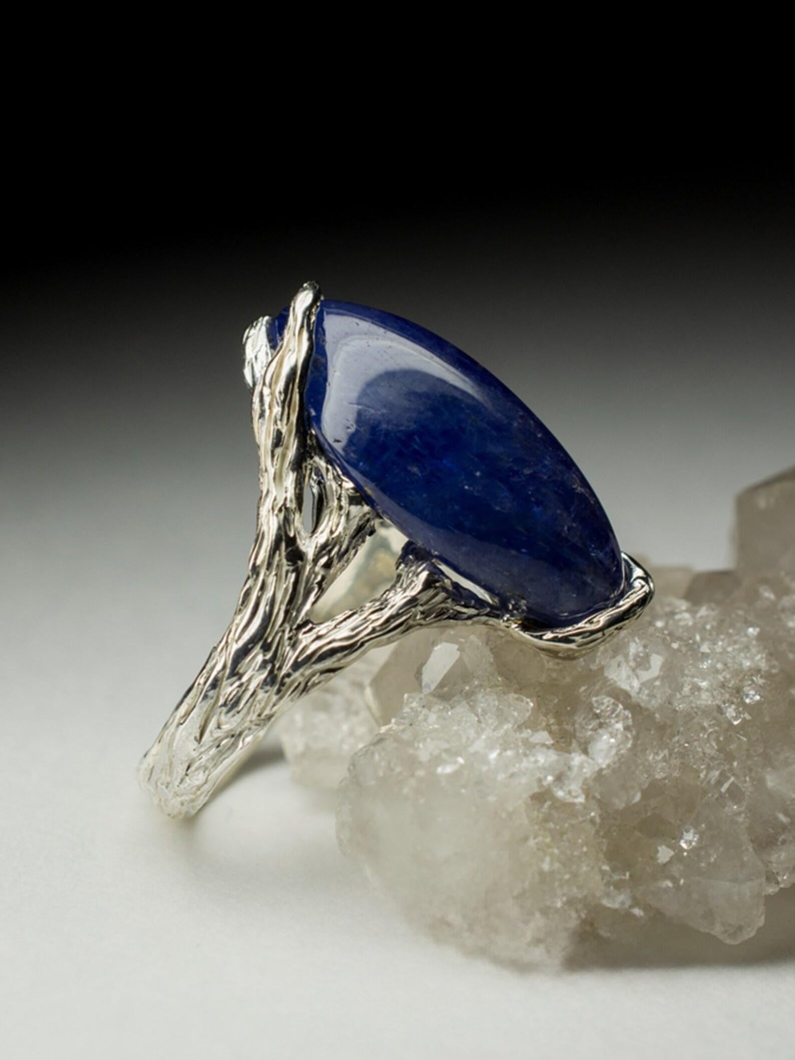 Tansanit-Ring Silber, Geschenk für die Freundin, von der Natur inspiriertes Tansanit-Schmuckstück (Marquiseschliff) im Angebot