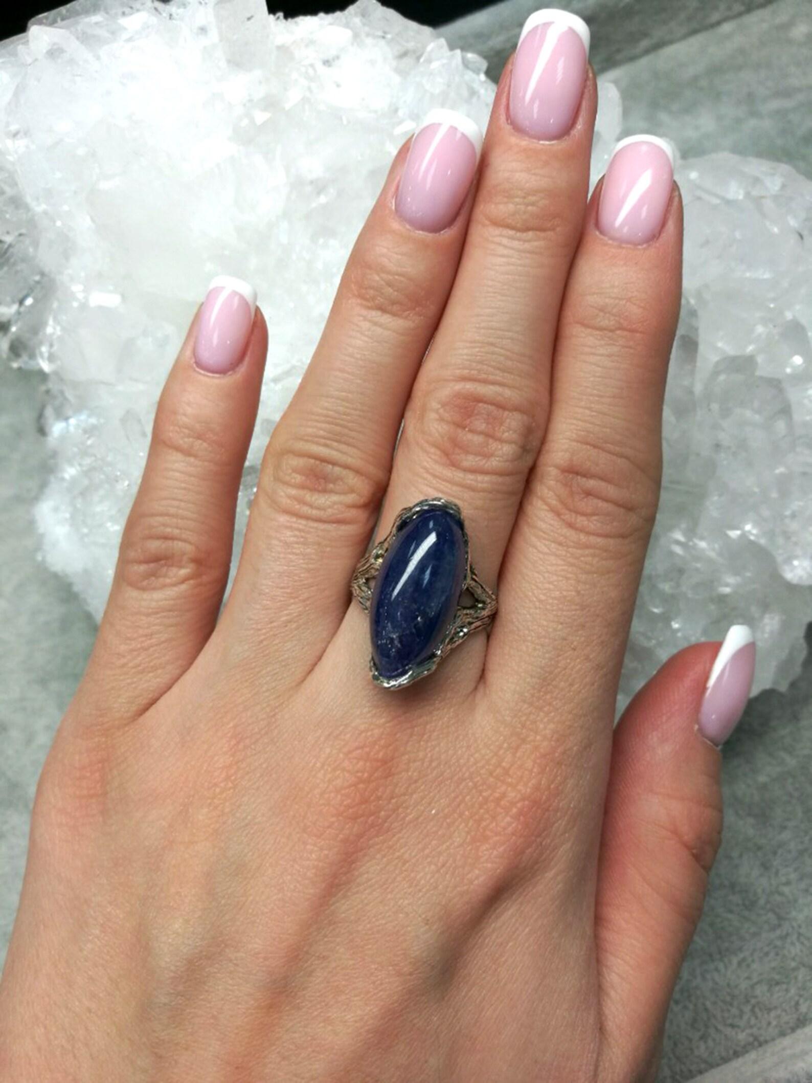 Femenino o masculino Anillo tanzanita plata, regalo novia, joya tanzanita inspirada en la naturaleza en venta