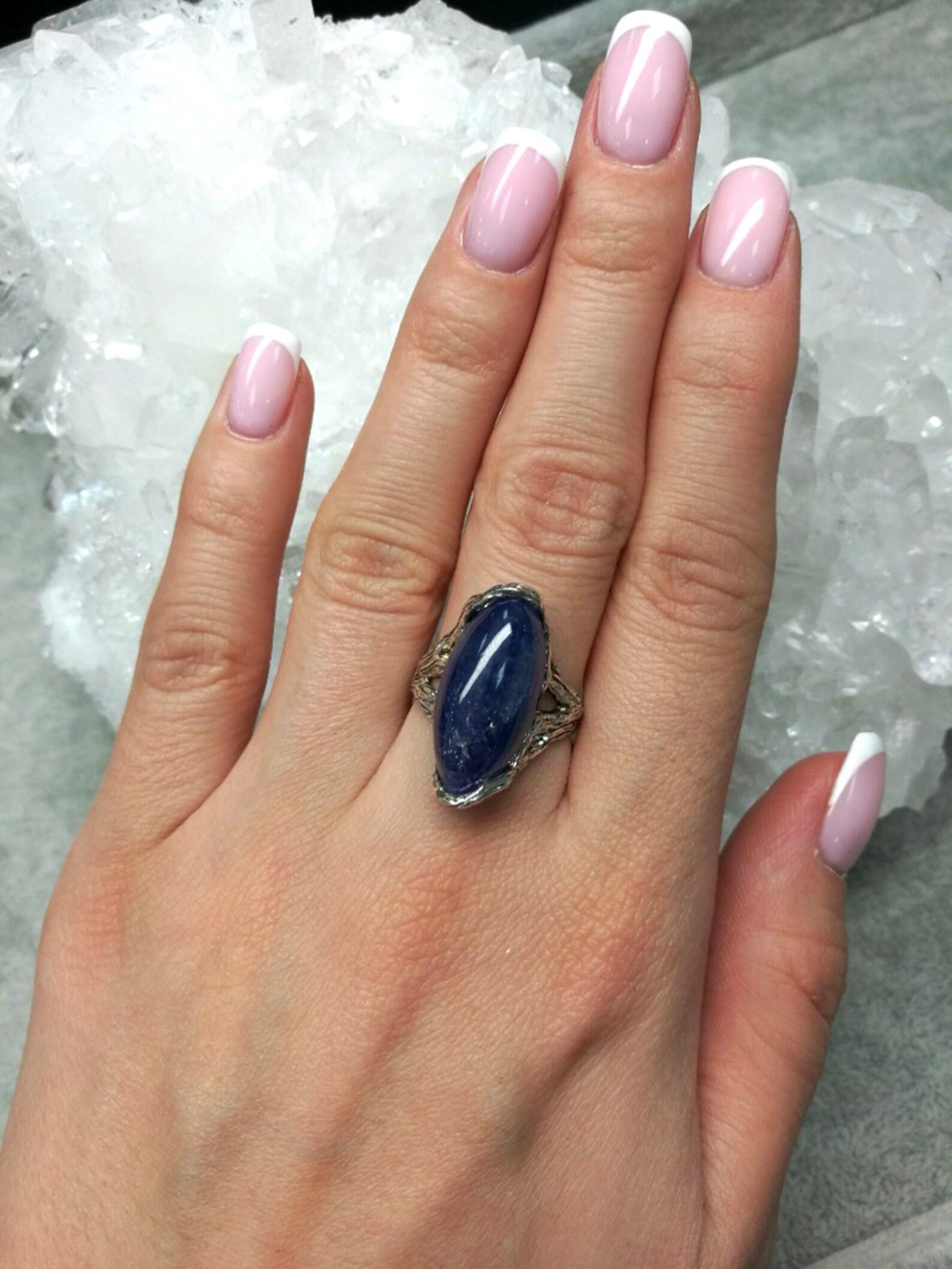 Bague en argent, cadeau de petite amie, bijou en tanzanite d'inspiration nature Unisexe en vente