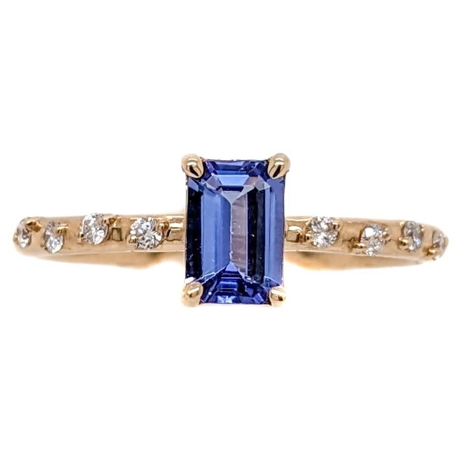 Tanzanite Ring w Earth Mined Diamonds in Solid 14K Yellow Gold  Emerald Cut