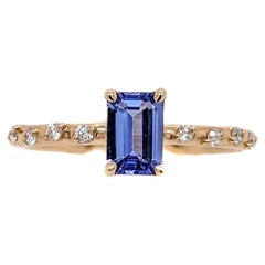 Tanzanite Ring w Earth Mined Diamonds in Solid 14K Yellow Gold  Emerald Cut