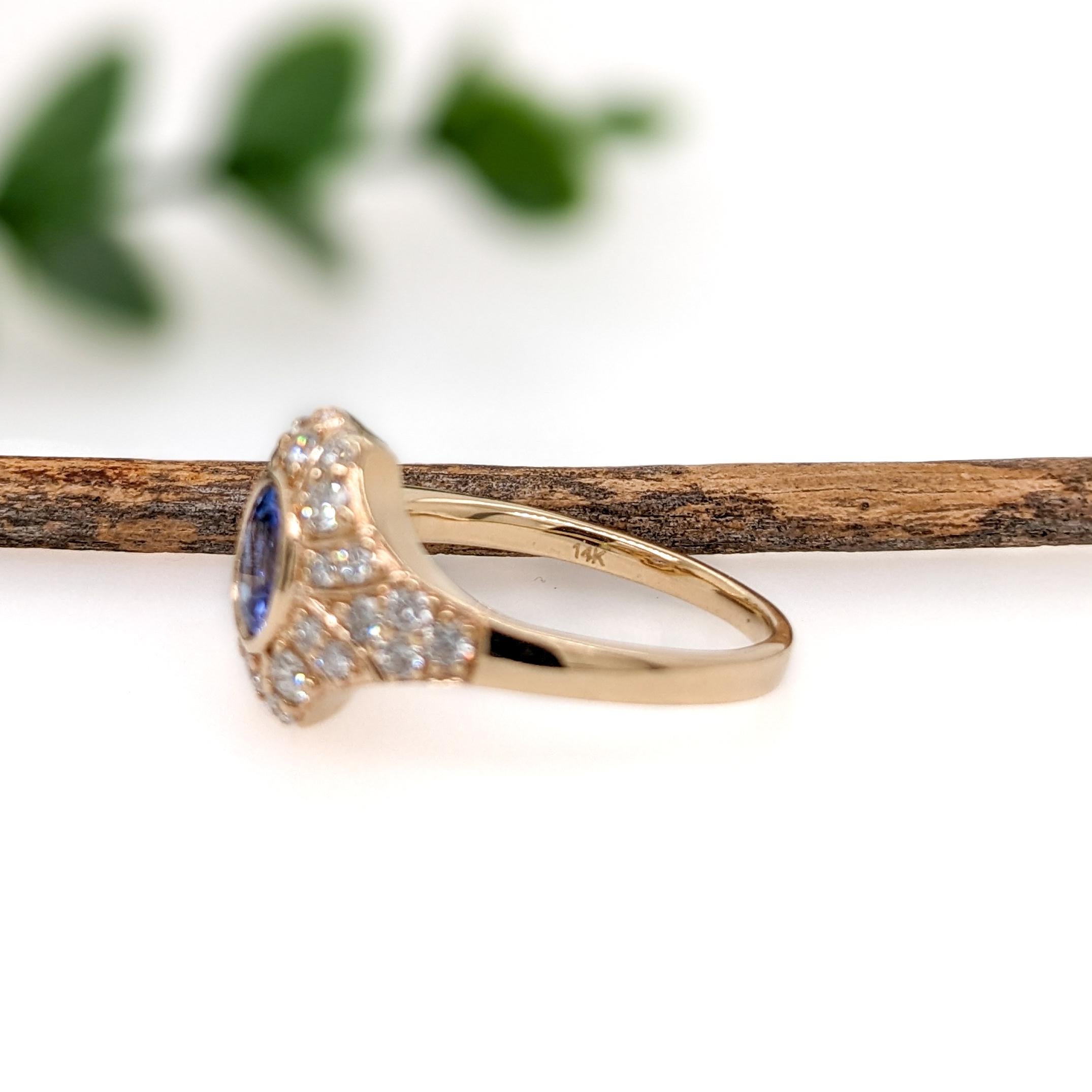 Tanzanite Ring w Earth Mined Diamonds in Solid 14K Yellow Gold Round 6mm In New Condition For Sale In Columbus, OH