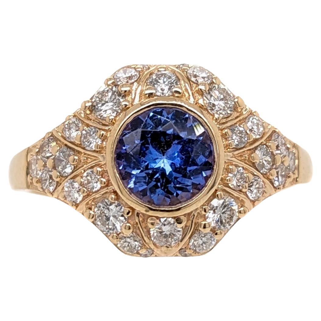 Tanzanite Ring w Earth Mined Diamonds in Solid 14K Yellow Gold Round 6mm