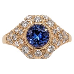 Tanzanite Ring w Earth Mined Diamonds in Solid 14K Yellow Gold Round 6mm