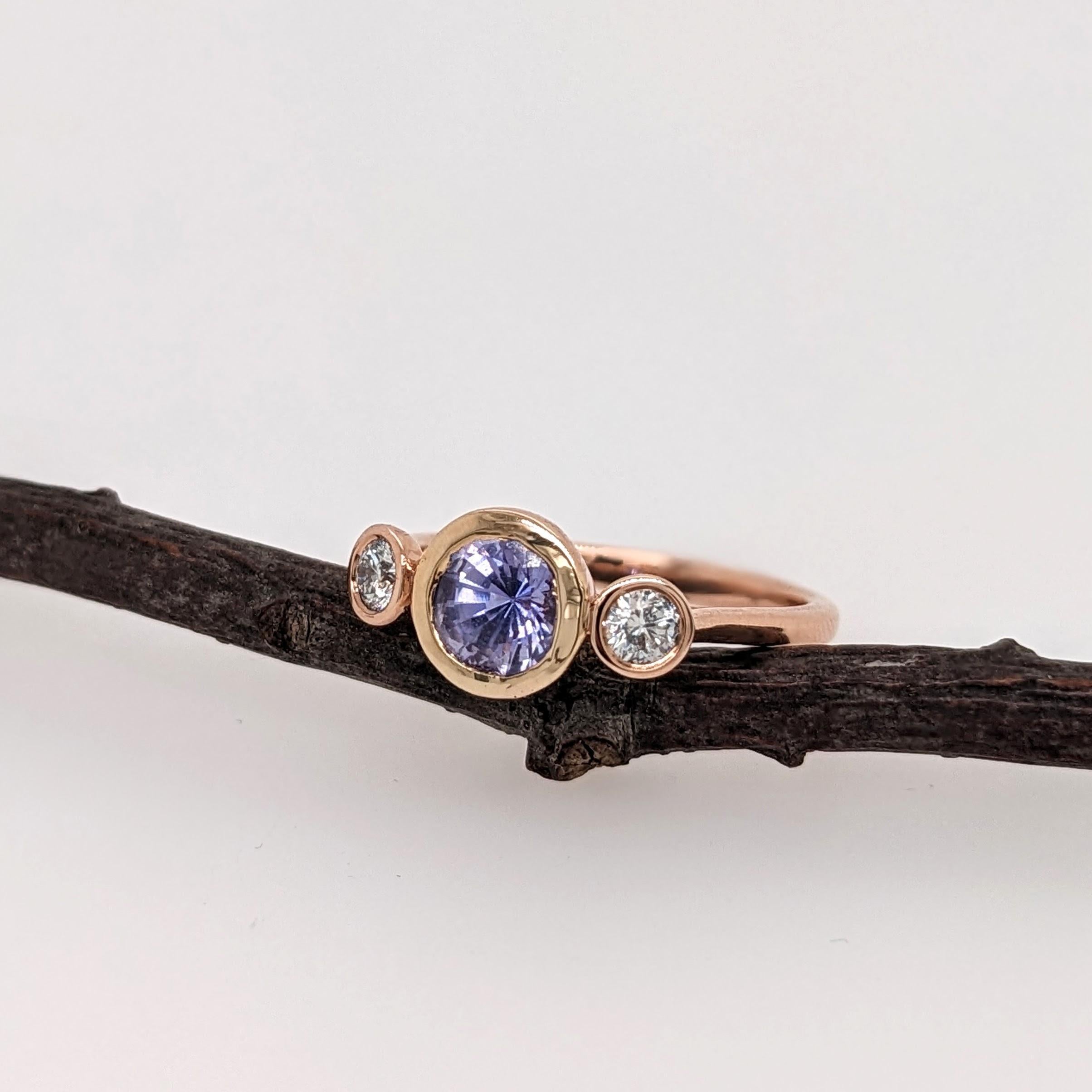 Modern Tanzanite Ring w Natural Diamond Accents in 14K Rose Gold Round 6mm