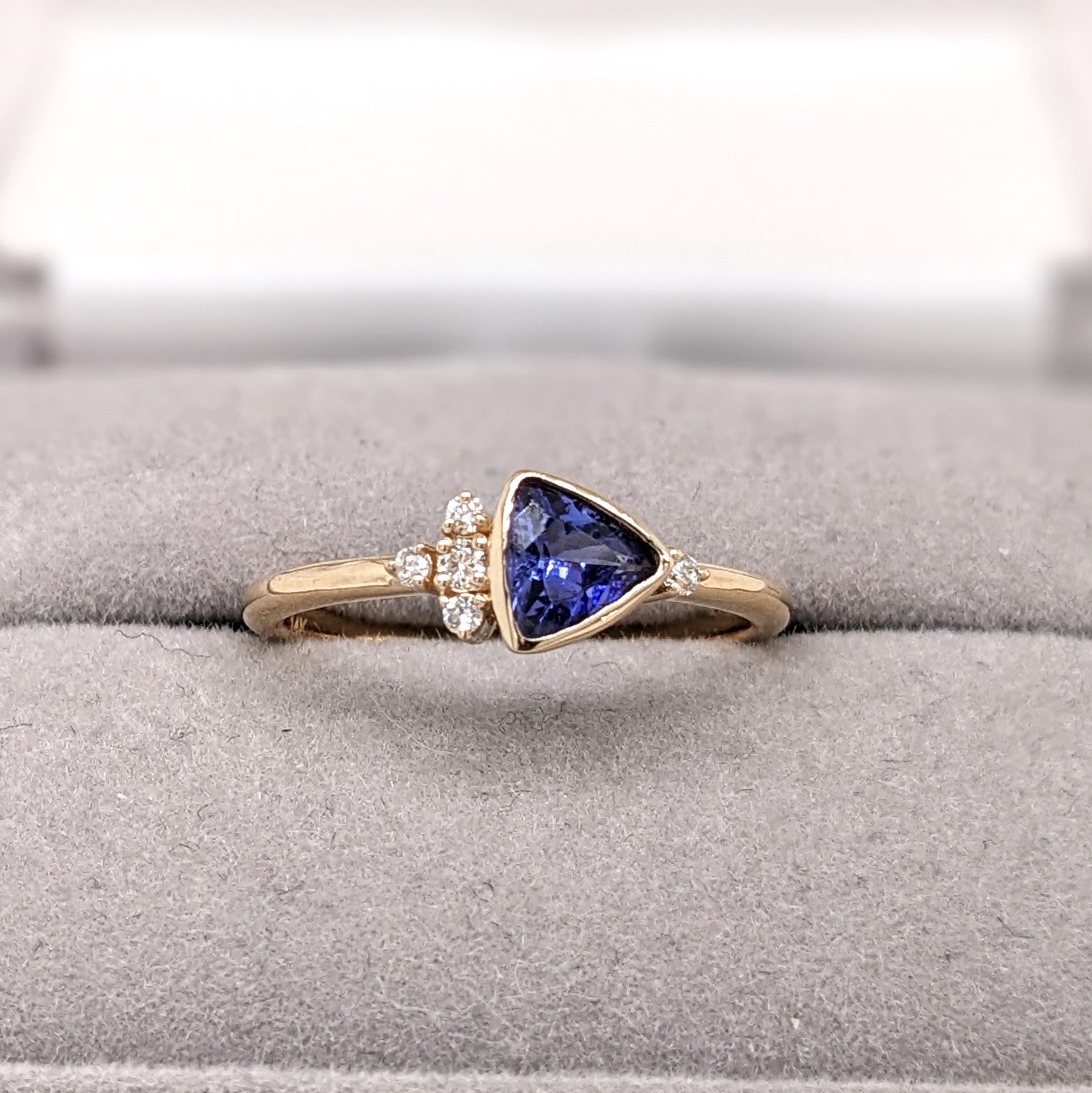 Tanzanite Ring w Natural Diamonds in Solid 14K Yellow Gold Trillion Cut 5mm 5